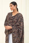 Pashme Ladakh_Black Embroidered Chinar Jamawar Pashmina Shawl _at_Aza_Fashions