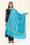 Buy_Pashme Ladakh_Blue Embroidered Bird Pashmina Shawl _at_Aza_Fashions