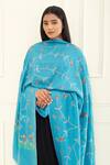 Pashme Ladakh_Blue Embroidered Bird Pashmina Shawl _at_Aza_Fashions