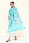 Buy_Pashme Ladakh_Blue Embroidered Butterfly Pashmina Shawl _at_Aza_Fashions