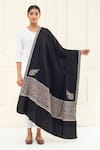 Shop_Pashme Ladakh_Black Embroidered Floral Butti Border Pashmina Shawl _at_Aza_Fashions