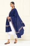 Buy_Pashme Ladakh_Blue Embroidered Floral Jaal Border Pashmina Shawl _at_Aza_Fashions