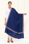 Shop_Pashme Ladakh_Blue Embroidered Floral Jaal Border Pashmina Shawl _at_Aza_Fashions