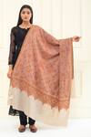 Shop_Pashme Ladakh_Beige Embroidered Floral Heart Pashmina Shawl _at_Aza_Fashions