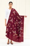 Shop_Pashme Ladakh_Maroon Embroidered Forest Pashmina Shawl _at_Aza_Fashions