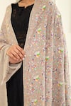 Pashme Ladakh_Grey Embroidered Chinar Pashmina Shawl _at_Aza_Fashions