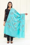 Shop_Pashme Ladakh_Sky Blue Embroidered Butterfly Lily Pashmina Shawl _at_Aza_Fashions