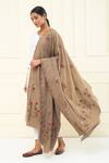 Buy_Pashme Ladakh_Brown Embroidered Dahlia Pashmina Shawl _at_Aza_Fashions