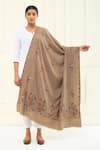 Shop_Pashme Ladakh_Brown Embroidered Dahlia Pashmina Shawl _at_Aza_Fashions