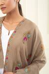 Pashme Ladakh_Brown Embroidered Dahlia Pashmina Shawl _at_Aza_Fashions