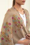 Buy_Pashme Ladakh_Brown Embroidered Dahlia Pashmina Shawl 