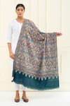 Shop_Pashme Ladakh_Blue Embroidered Floral Kani Pashmina Shawl _at_Aza_Fashions