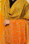 Pashme Ladakh_Yellow Embroidered Floral Jaal Colourblock Pashmina Shawl _at_Aza_Fashions