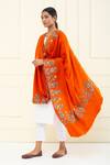 Buy_Pashme Ladakh_Orange Embroidered Daffodil Dourdar Pashmina Shawl _at_Aza_Fashions