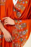 Pashme Ladakh_Orange Embroidered Daffodil Dourdar Pashmina Shawl _at_Aza_Fashions