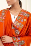 Buy_Pashme Ladakh_Orange Embroidered Daffodil Dourdar Pashmina Shawl 