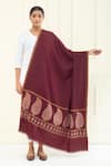 Shop_Pashme Ladakh_Maroon Embroidered Floral Paisley Pashmina Shawl _at_Aza_Fashions