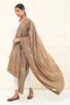 Buy_Pashme Ladakh_Brown Embroidered Jasmine Pashmina Shawl _at_Aza_Fashions