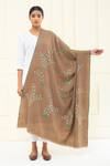 Shop_Pashme Ladakh_Brown Embroidered Jasmine Pashmina Shawl _at_Aza_Fashions