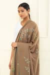 Pashme Ladakh_Brown Embroidered Jasmine Pashmina Shawl _at_Aza_Fashions