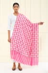 Shop_Pashme Ladakh_Pink Embroidered Butti Checkered Pashmina Shawl _at_Aza_Fashions