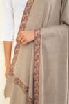 Pashme Ladakh_Beige Embroidered Paisley Border Pashmina Shawl _at_Aza_Fashions