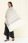 Buy_Pashme Ladakh_Ivory Embroidered Foliage Jaali Pashmina Shawl _at_Aza_Fashions