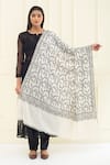 Shop_Pashme Ladakh_Ivory Embroidered Foliage Jaali Pashmina Shawl _at_Aza_Fashions