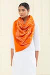 Shop_Pashme Ladakh_Orange Embroidered Blossom Jaali Pashmina Stole _at_Aza_Fashions