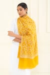 Shop_Pashme Ladakh_Yellow Embroidered Leafy Vine Pashmina Stole _at_Aza_Fashions