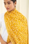 Pashme Ladakh_Yellow Embroidered Leafy Vine Pashmina Stole _at_Aza_Fashions