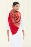 Buy_Pashme Ladakh_Red Embroidered Floral Vine Pashmina Stole _at_Aza_Fashions