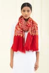 Shop_Pashme Ladakh_Red Embroidered Floral Vine Pashmina Stole _at_Aza_Fashions