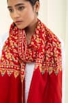 Pashme Ladakh_Red Embroidered Floral Vine Pashmina Stole _at_Aza_Fashions