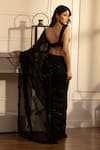 Shop_HOUSE OF KÀRMÀH_Black Raw Silk Embroidery Floral V-neck Celestial Blouse With Saree _at_Aza_Fashions