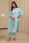 Buy_HOUSE OF KÀRMÀH_Blue Chanderi Silk Embroidery Floral Round Thread Yoke Kurta And Palazzo Set _at_Aza_Fashions