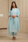 Shop_HOUSE OF KÀRMÀH_Blue Chanderi Silk Embroidery Floral Round Thread Yoke Kurta And Palazzo Set _at_Aza_Fashions