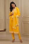 Buy_HOUSE OF KÀRMÀH_Yellow Katan Silk Embroidery Floral Notched Resham Kurta And Palazzo Set _at_Aza_Fashions