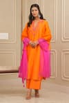 Buy_HOUSE OF KÀRMÀH_Orange Chanderi Silk Embroidery Floral Sunset Straight Kurta And Palazzo Set _at_Aza_Fashions