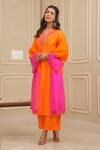 Shop_HOUSE OF KÀRMÀH_Orange Chanderi Silk Embroidery Floral Sunset Straight Kurta And Palazzo Set _at_Aza_Fashions