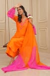 HOUSE OF KÀRMÀH_Orange Chanderi Silk Embroidery Floral Sunset Straight Kurta And Palazzo Set _Online_at_Aza_Fashions