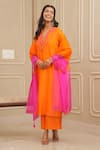 Buy_HOUSE OF KÀRMÀH_Orange Chanderi Silk Embroidery Floral Sunset Straight Kurta And Palazzo Set _Online_at_Aza_Fashions