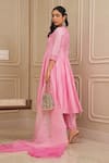 Shop_HOUSE OF KÀRMÀH_Pink Chanderi Silk Embroidery Floral Resham Panelled Kurta And Palazzo Set _at_Aza_Fashions