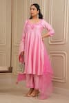 Buy_HOUSE OF KÀRMÀH_Pink Chanderi Silk Embroidery Floral Resham Panelled Kurta And Palazzo Set _Online_at_Aza_Fashions