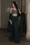 Buy_HOUSE OF KÀRMÀH_Emerald Green Crepe Embroidered Sequins Sweetheart Bustier Gharara Set _at_Aza_Fashions