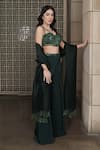 Buy_HOUSE OF KÀRMÀH_Emerald Green Crepe Embroidered Sequins Sweetheart Bustier Gharara Set _Online_at_Aza_Fashions