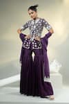 Buy_HOUSE OF KÀRMÀH_Purple Chanderi Embroidered Pearls Closed Round Top Gharara Set _at_Aza_Fashions