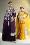 HOUSE OF KÀRMÀH_Purple Chanderi Embroidered Pearls Closed Round Top Gharara Set _Online_at_Aza_Fashions