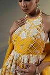 Buy_HOUSE OF KÀRMÀH_Yellow Chanderi Embroidered Pearls Halter Soleil Peplum Top Sharara Set 