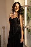 Buy_HOUSE OF KÀRMÀH_Black Georgette Crepe Embroidered Sequins Sweetheart Midnight Gown With Dupatta _Online_at_Aza_Fashions